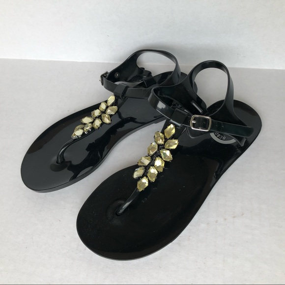 Black Jewel Studded Flip Flops CUTE! BCBG Paris - Picture 1 of 5